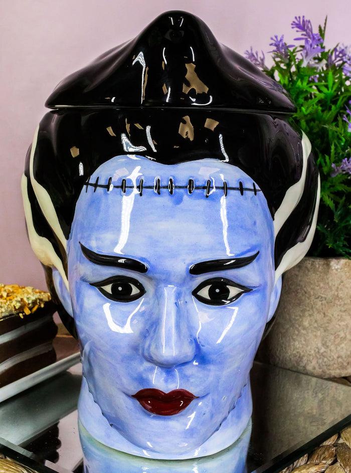 ebros gift Ceramic Ghastly Mrs Frankenstein The Bride Zombie Skull Cookie Jar Halloween