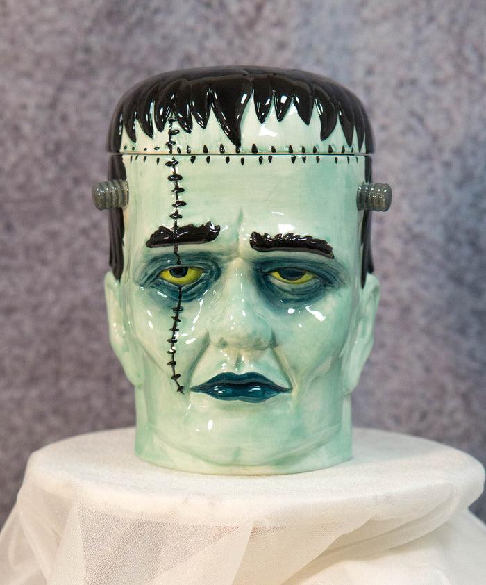 ebros gift Ceramic Ghastly Victor Frankenstein Skull Cookie Jar Halloween Decor Kitchenware