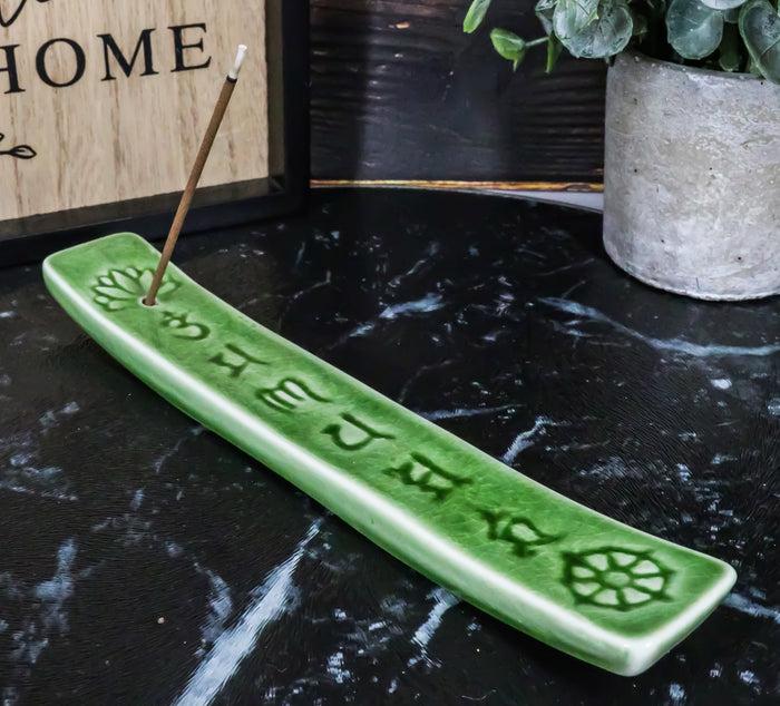 ebros gift Ceramic Green Chakra Sacred Symbols Mandala Incense Burner Feng Shui Zen Yoga