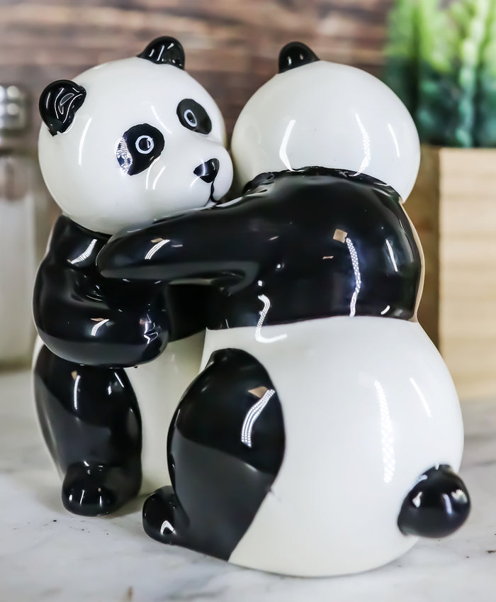 ebros gift Ceramic Hugging And Dancing Giant Panda Bears Salt And Pepper Shakers Set Decor