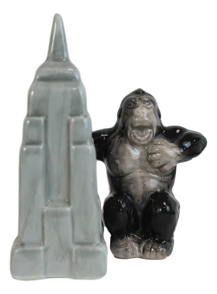 Ebros Gift Ceramic King Kong And Empire State Building Salt And Pepper Shakers Figurine Set