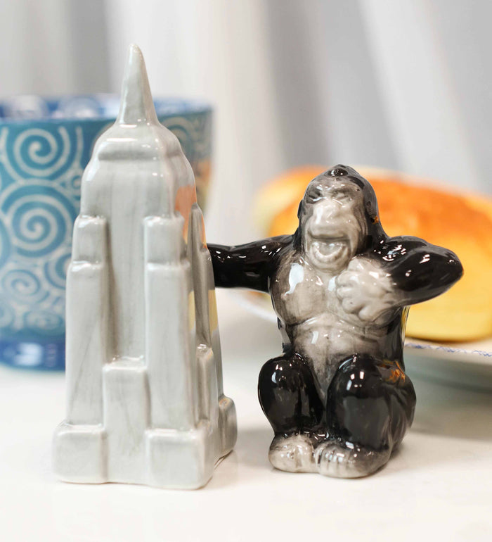 ebros gift Ceramic King Kong And Empire State Building Salt And Pepper Shakers Figurine Set