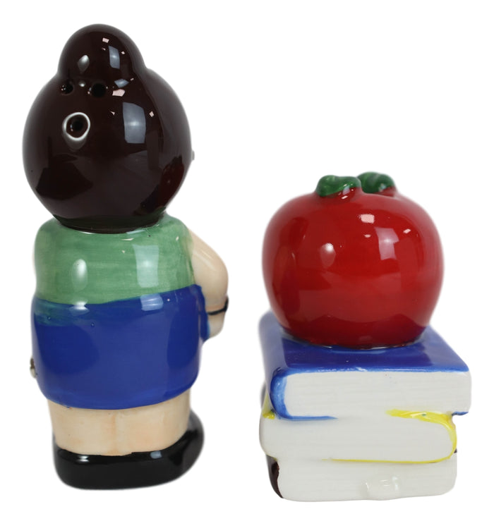 Ebros Gift Ceramic Lady School Teacher And Red Apple Books Salt Pepper Shakers Figurine Set