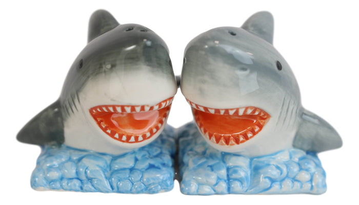 Ebros Gift Ceramic Nautical Ocean Great White Sharks Salt And Pepper Shakers Figurine Set