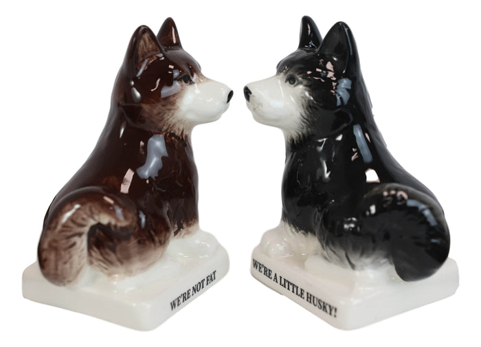 Ebros Gift Ceramic 'Not Fat' Black Brown Huskies Dogs Salt And Pepper Shakers Figurine Set