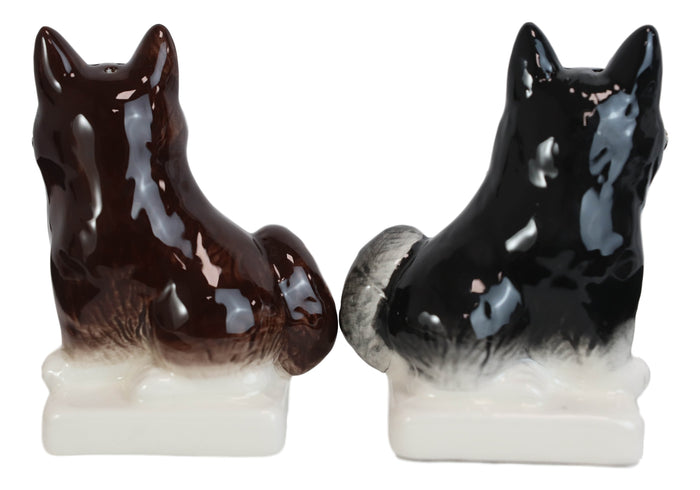 Ebros Gift Ceramic 'Not Fat' Black Brown Huskies Dogs Salt And Pepper Shakers Figurine Set