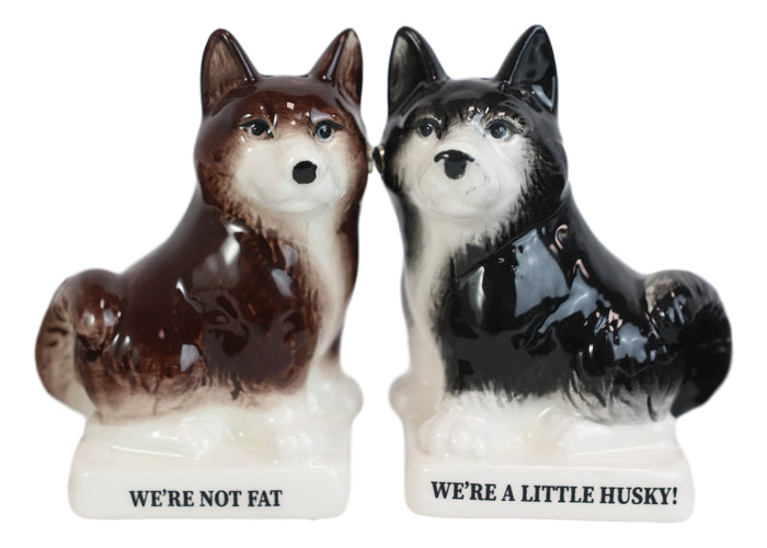 Ebros Gift Ceramic 'Not Fat' Black Brown Huskies Dogs Salt And Pepper Shakers Figurine Set