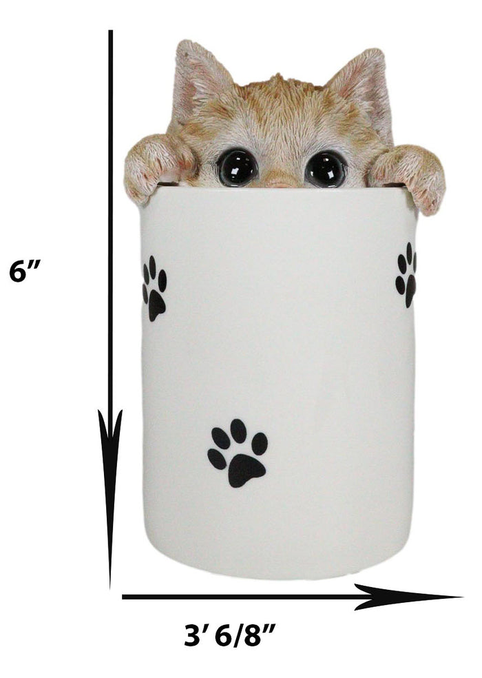 Ebros Gift Ceramic Orange Tabby Cat Hiding And Peeking Dry Storage Jar With Paw Prints