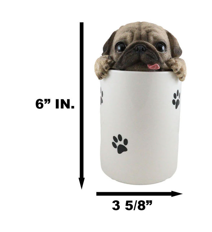 Ebros Gift Ceramic Pug Puppy Dog Hiding And Peeking Dry Storage Jar With Paw Prints Decor