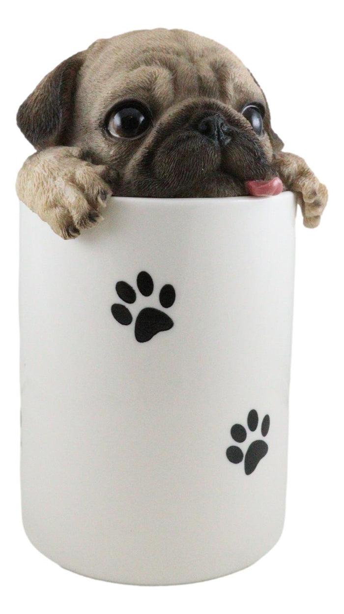 Ebros Gift Ceramic Pug Puppy Dog Hiding And Peeking Dry Storage Jar With Paw Prints Decor