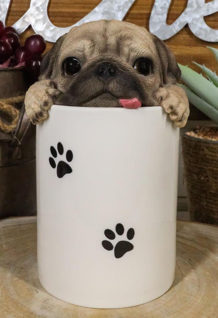 ebros gift Ceramic Pug Puppy Dog Hiding and Peeking Dry Storage Jar With Paw Prints Decor