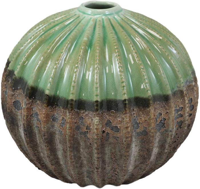 Ebros Gift Ceramic Southwestern Contemporary Golden Barrel Bulbous Cactus Floral Vase Decor