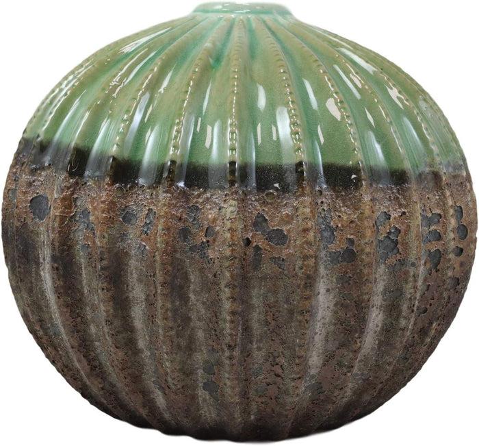 Ebros Gift Ceramic Southwestern Contemporary Golden Barrel Bulbous Cactus Floral Vase Decor