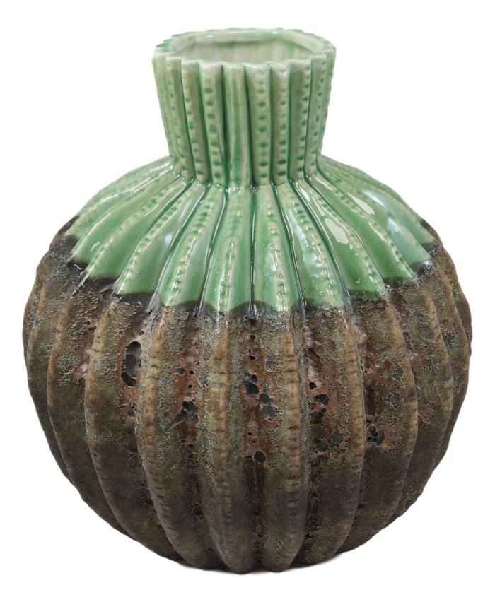 Ebros Gift Ceramic Southwestern Contemporary Golden Barrel Cactus Floral Vase Decor 8"H