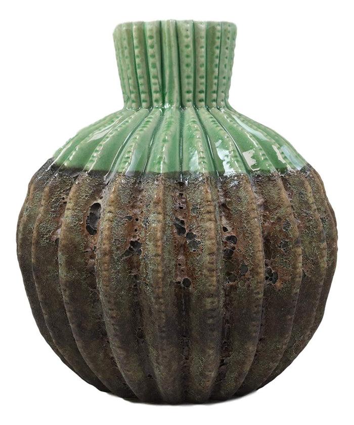 Ebros Gift Ceramic Southwestern Contemporary Golden Barrel Cactus Floral Vase Decor 8"H