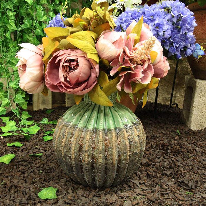 ebros gift Ceramic Southwestern Contemporary Golden Barrel Cactus Floral Vase Decor 8"H