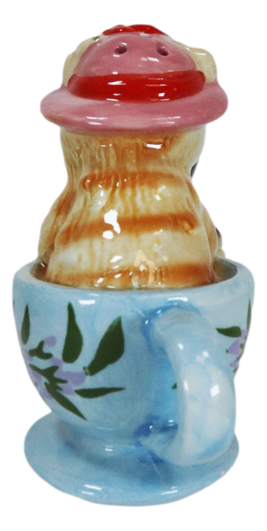 Ebros Gift Ceramic Tabby And Black Cats In Tea Cups Magnetic Salt And Pepper Shaker Set