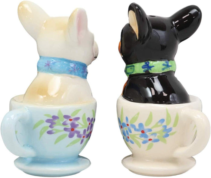 Ebros Gift Ceramic Teacup Black White Chihuahua Dogs Kissing Salt And Pepper Shakers Set