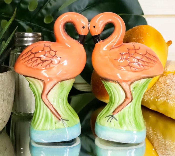 ebros gift Ceramic Tropical Paradise Birds Love Pink Flamingos Salt and Pepper Shakers Set