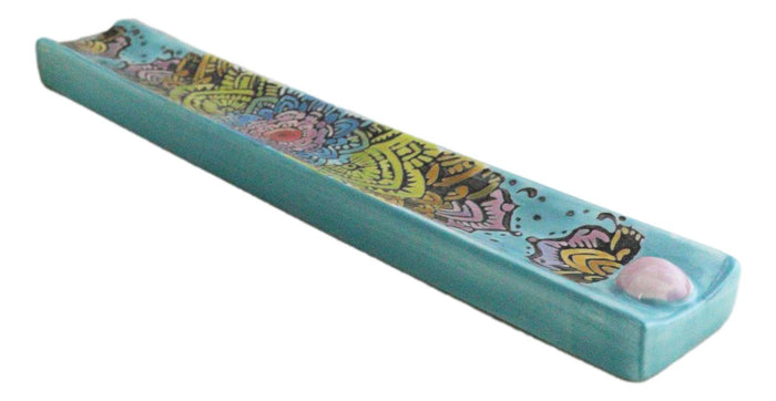 Ebros Gift Ceramic Turquoise Blue Mandala Flowers Life Beauty And Renewal Incense Holder