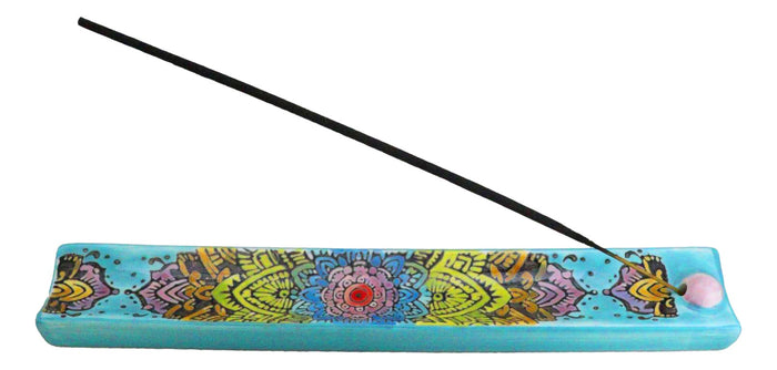 ebros gift Ceramic Turquoise Blue Mandala Flowers Life Beauty and Renewal Incense Holder