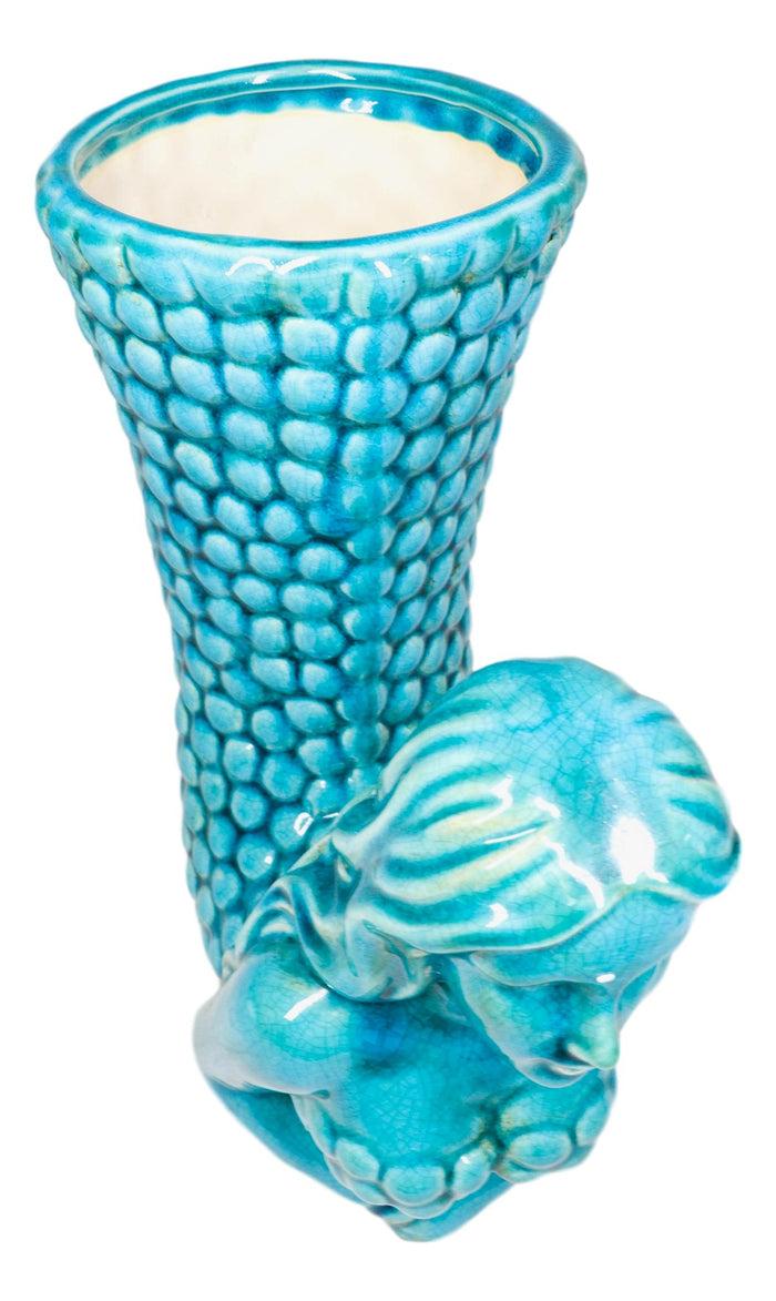 Ebros Gift Ceramic Weathered Turquoise Mermaid Vase Planter Pot Utensil Or Wine Holder