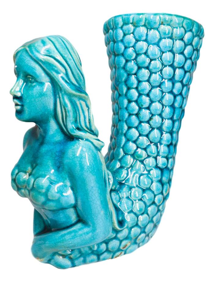 Ebros Gift Ceramic Weathered Turquoise Mermaid Vase Planter Pot Utensil Or Wine Holder