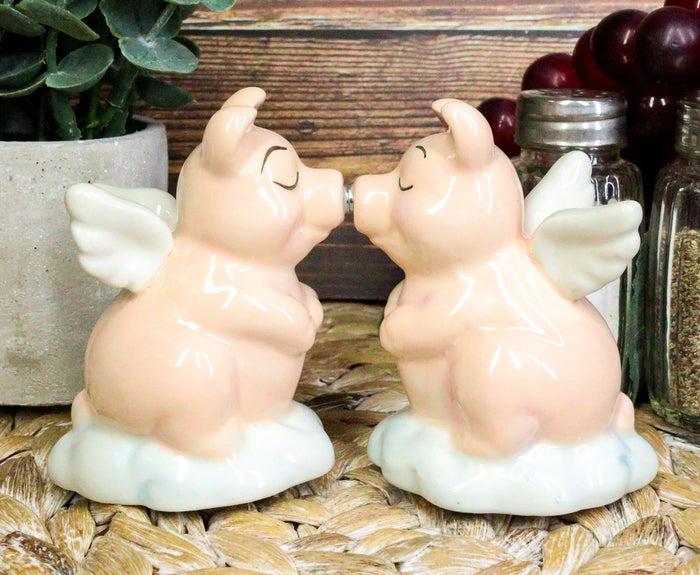 ebros gift Ceramic When Pigs Fly Angel Pig Couple On Clouds Kissing Salt And Pepper Shakers