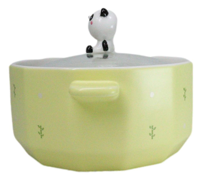 Ebros Gift Ceramic Yellow Lovely Panda 30oz Noodle Dessert Food Bowl W/ Glass Lid
