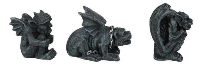 Ebros Gift Chained Gothic Stoic Gargoyles Chimera Guardian Figurines Miniature Set 3"Tall