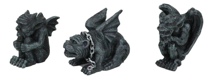 Ebros Gift Chained Gothic Stoic Gargoyles Chimera Guardian Figurines Miniature Set 3"Tall