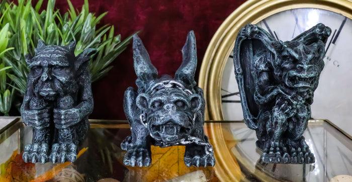ebros gift Chained Gothic Stoic Gargoyles Chimera Guardian Figurines Miniature Set 3"Tall