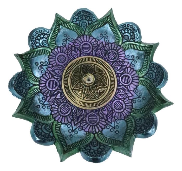Ebros Gift Chakra Buddhist Mandala 8 Spokes Wheel Flower Bloom Incense Burner Figurine