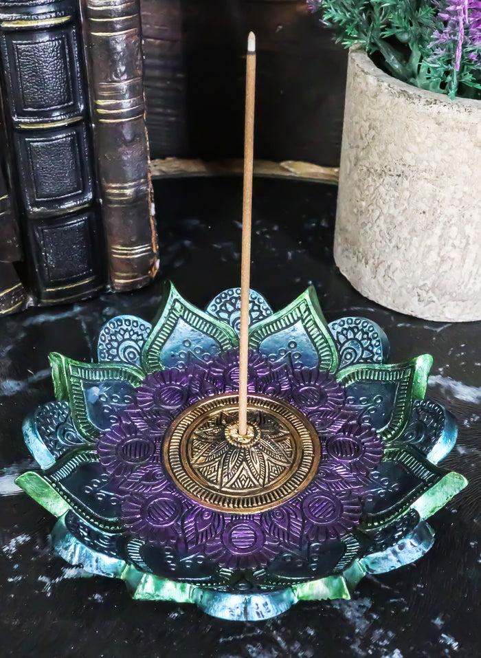 ebros gift Chakra Buddhist Mandala 8 Spokes Wheel Flower Bloom Incense Burner Figurine
