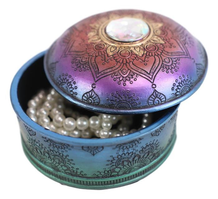 Ebros Gift Chakra Rainbow Buddhist Mandala Wheel And Glass Cabochon Decorative Jewelry Box
