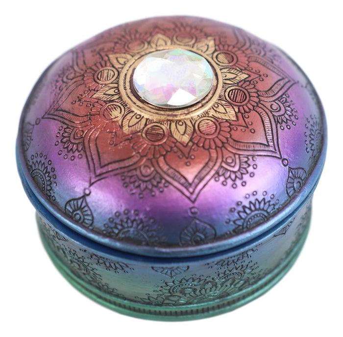 Ebros Gift Chakra Rainbow Buddhist Mandala Wheel And Glass Cabochon Decorative Jewelry Box