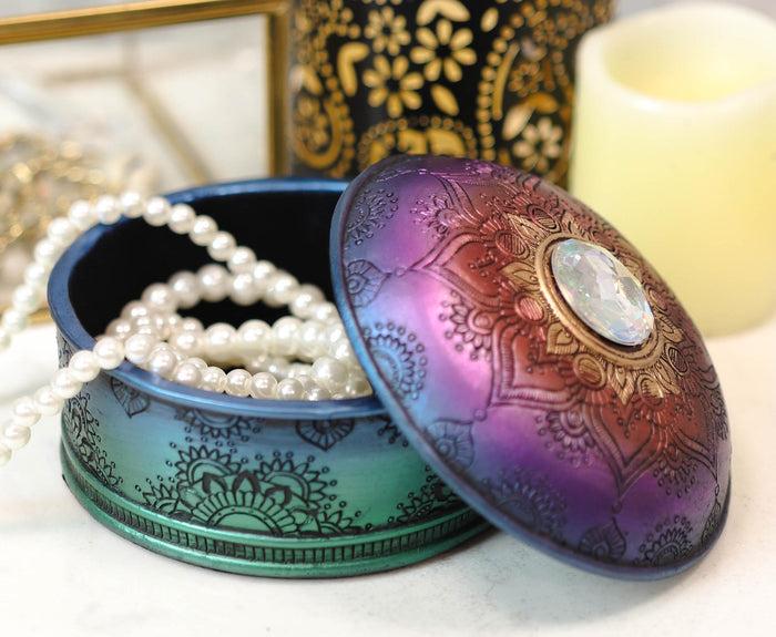 ebros gift Chakra Rainbow Buddhist Mandala Wheel And Glass Cabochon Decorative Jewelry Box