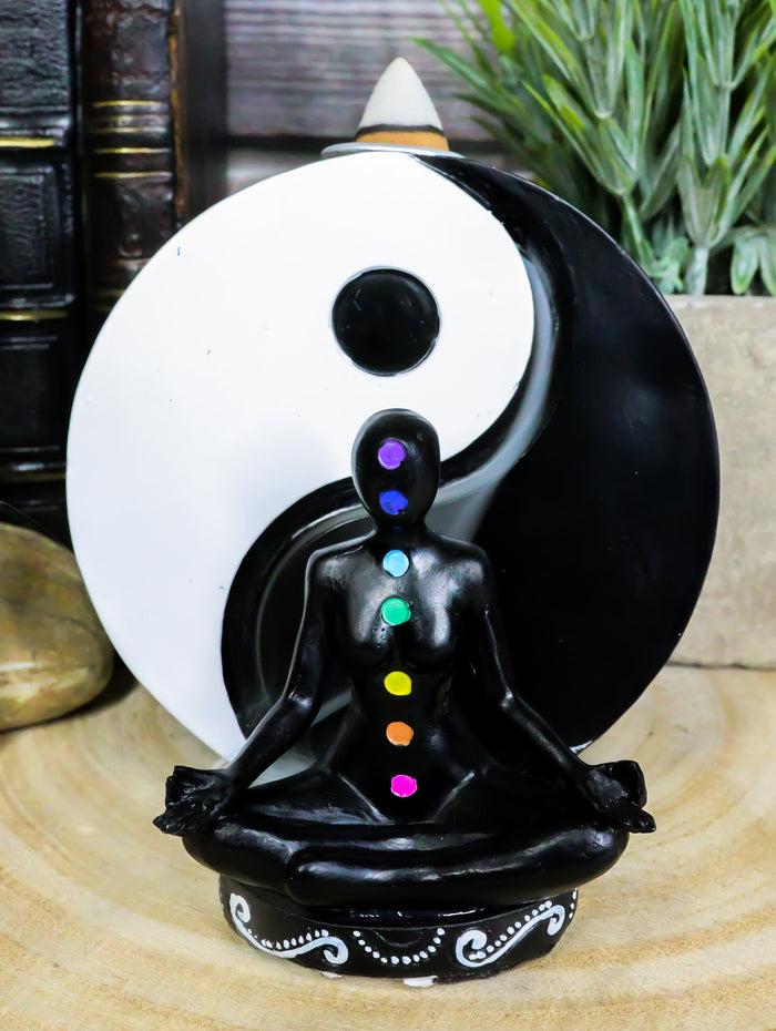 ebros gift Chakra Yoga Avatar With Black And White Yin Yang Backflow Incense Cone Holder