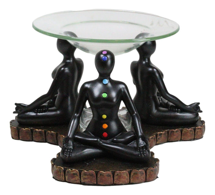 Ebros Gift Chakra Zones Black Yoga Avatars Meditating On Lotus Candle Heat Oil Burner Decor