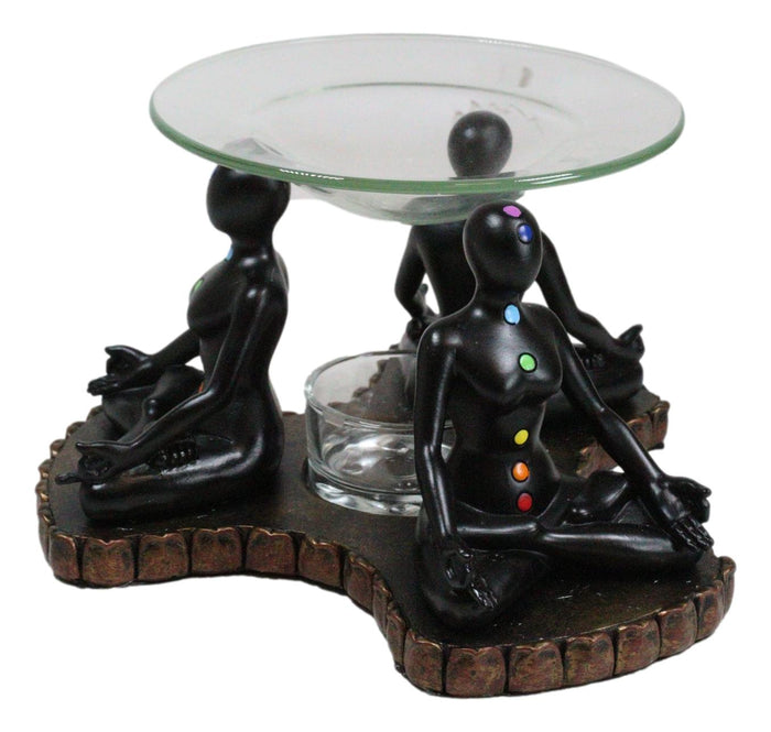 Ebros Gift Chakra Zones Black Yoga Avatars Meditating On Lotus Candle Heat Oil Burner Decor