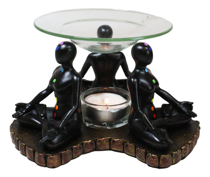 ebros gift Chakra Zones Black Yoga Avatars Meditating On Lotus Candle Heat Oil Burner Decor