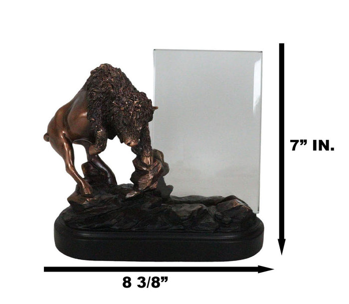 Ebros Gift Charging Native American Bison Buffalo 6"X4" Picture Frame Bronzed Figurine
