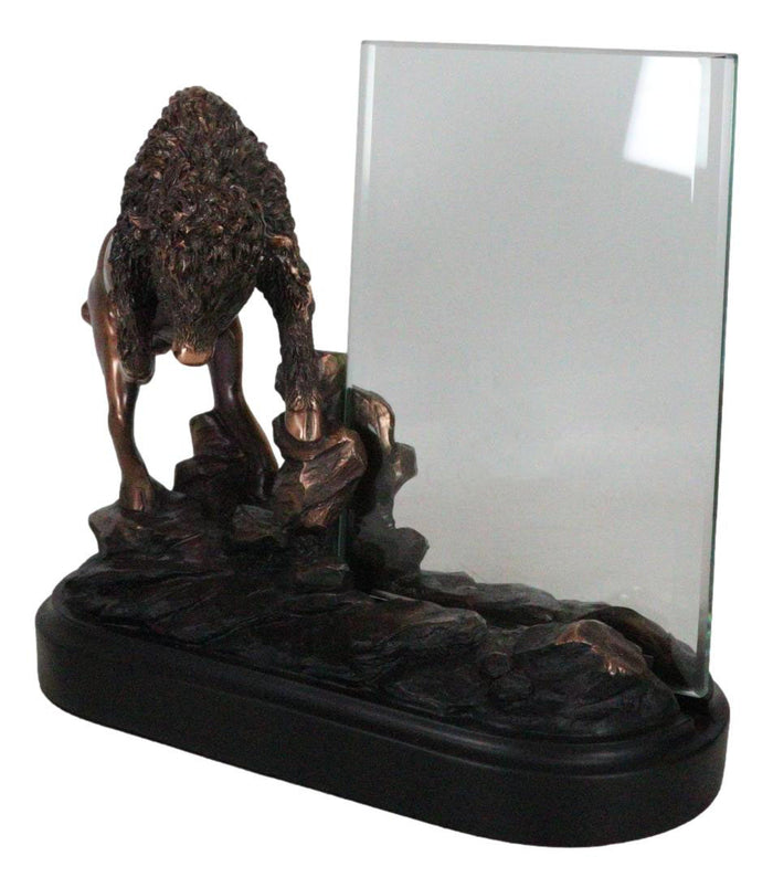 Ebros Gift Charging Native American Bison Buffalo 6"X4" Picture Frame Bronzed Figurine