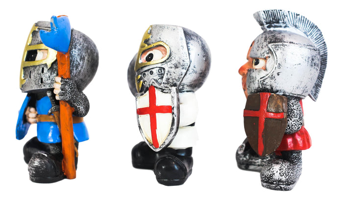 Ebros Gift Chibi Templar Crusader Knights With Sword Axe Flag And Shield Figurine Set Of 3