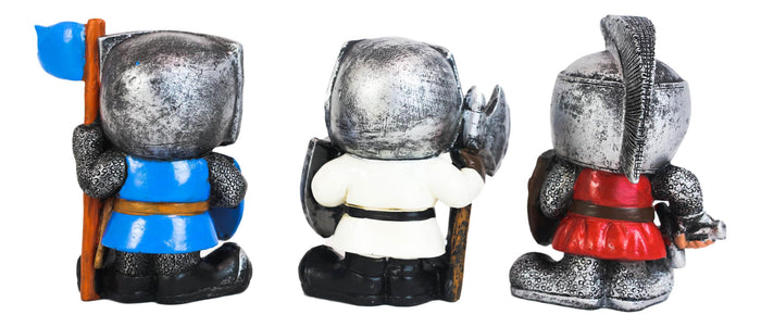 Ebros Gift Chibi Templar Crusader Knights With Sword Axe Flag And Shield Figurine Set Of 3