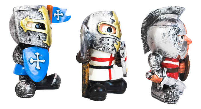 Ebros Gift Chibi Templar Crusader Knights With Sword Axe Flag And Shield Figurine Set Of 3