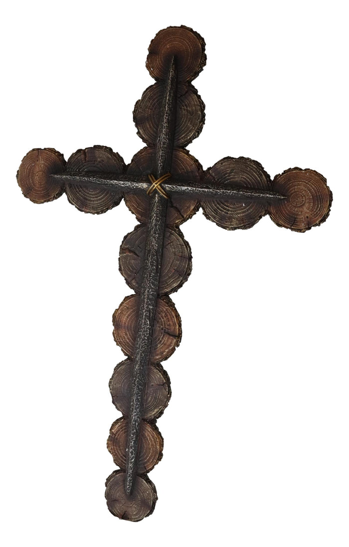 Ebros Gift Christian Rustic Tree Bark Log Circles With Layered Nail Spikes Wall Cross