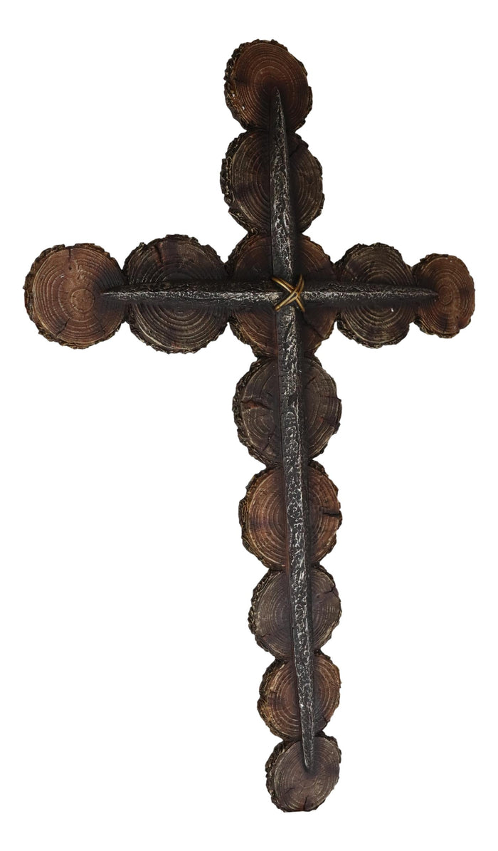 Ebros Gift Christian Rustic Tree Bark Log Circles With Layered Nail Spikes Wall Cross