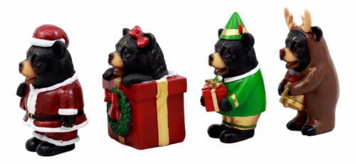 Ebros Gift Christmas Bears Figurine Set 4"H Santa Claus Reindeer Elf Bear In The Box Wreath