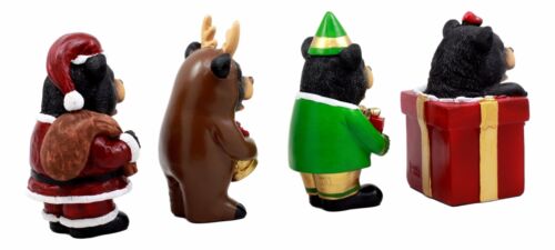 Ebros Gift Christmas Bears Figurine Set 4"H Santa Claus Reindeer Elf Bear In The Box Wreath